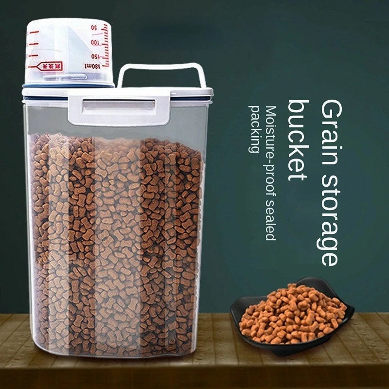 Dog & Cat Food Container - Moisture-Proof Plastic Storage with Sealed Lid for Freshness