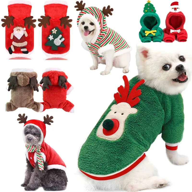 Dog Christmas Clothes - Winter Warm Elk Santa Hooded Pet Costume