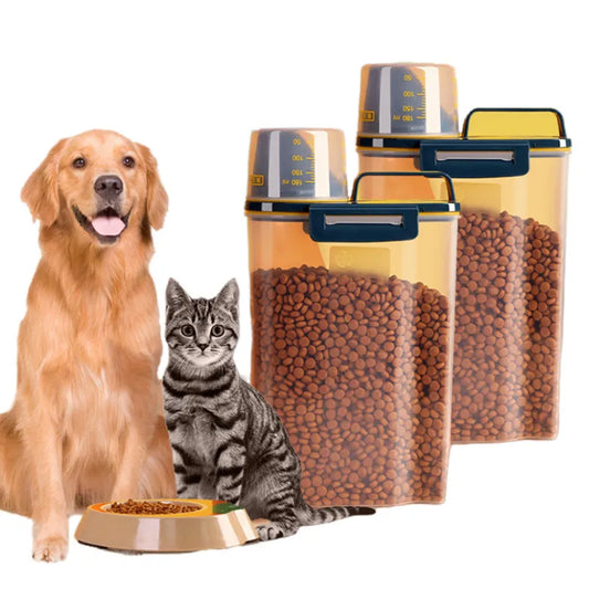 Dog & Cat Food Container - Moisture-Proof Plastic Storage with Sealed Lid for Freshness