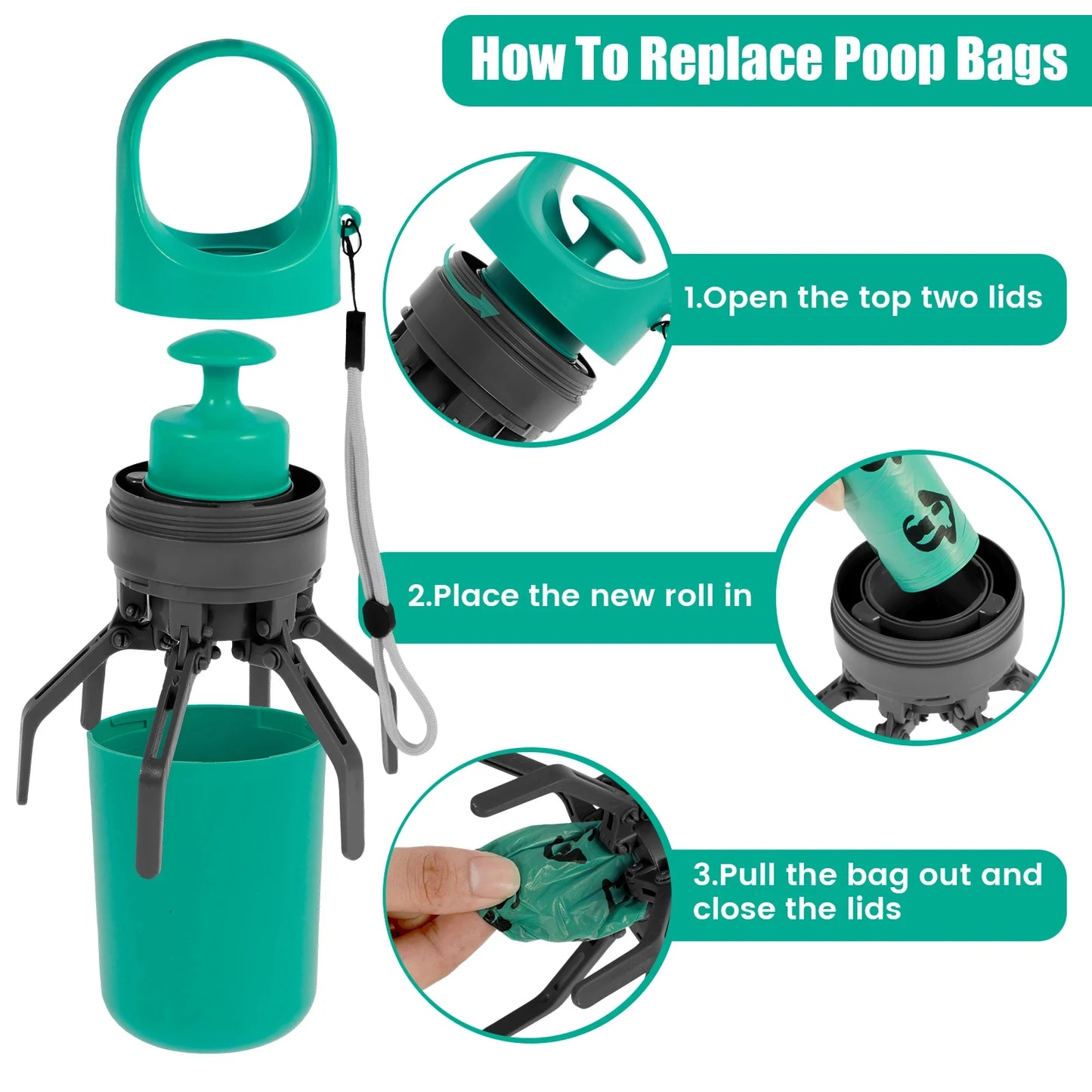 Portable Dog Pooper Scooper with Bag Dispenser for Easy Waste Pick-up