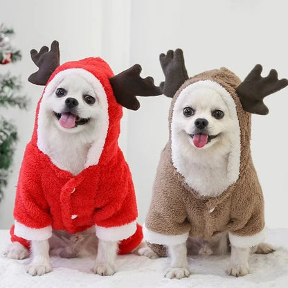 Dog Christmas Clothes - Winter Warm Elk Santa Hooded Pet Costume