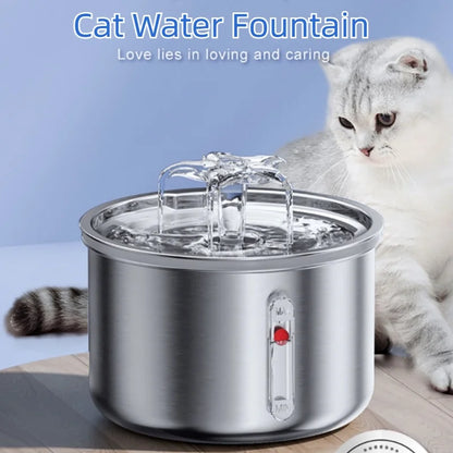 2L Stainless Steel Cat and Dog Auto Drinking Bowl with USB Powered Water Fountain