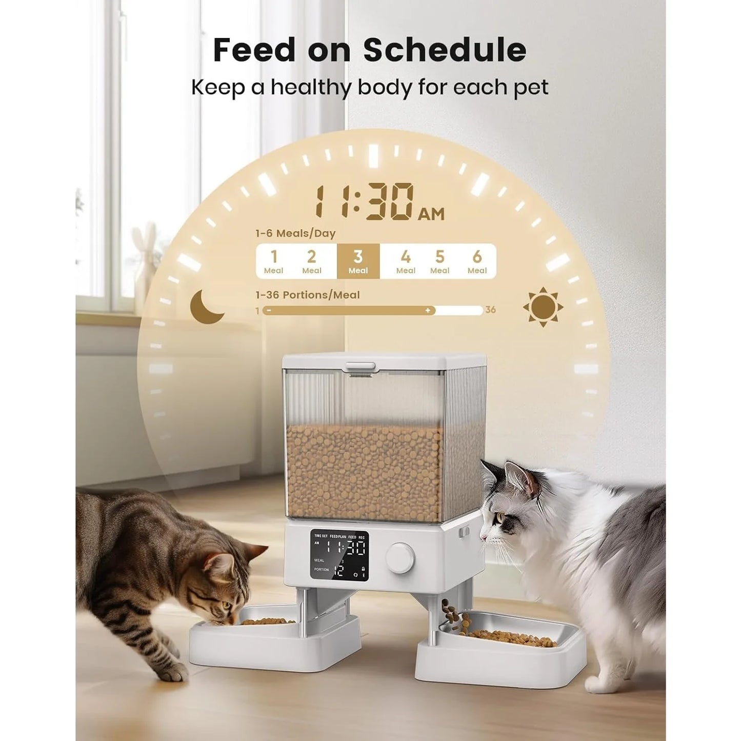 Automatic Cat Feeder for 2 Cats – 20 Cups/5L Capacity with Timed Feeding WHITE