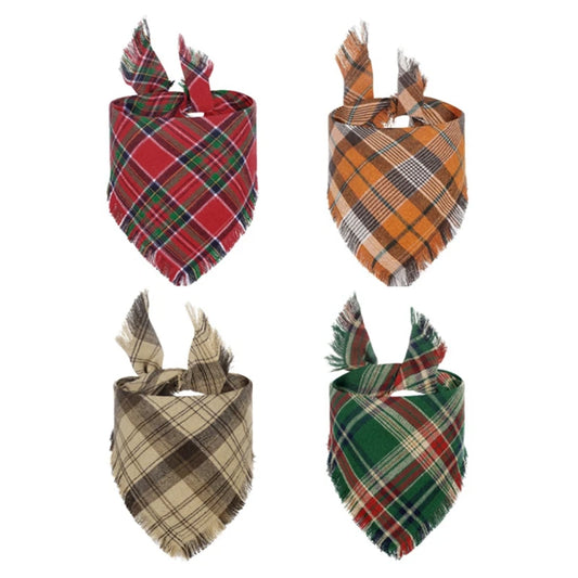 Dog Bandanas With Tassels Edges Stylish Dog Bandanas Plaid Pet Triangle Scarf Tassel Bandanas