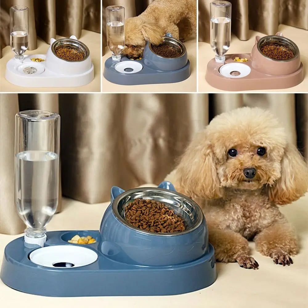 New 2 in 1 Cat Bowl with Automatic Water Dispenser - Food & Water Storage for Pets