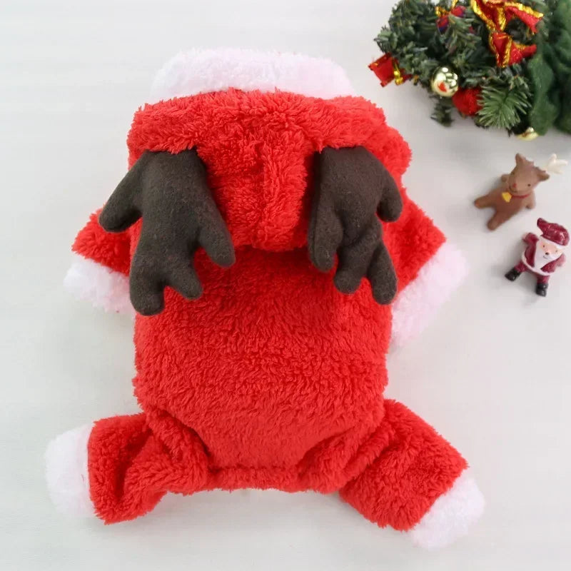 Dog Christmas Clothes - Winter Warm Elk Santa Hooded Pet Costume