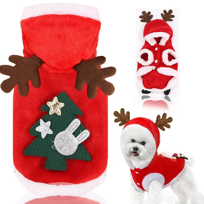 Dog Christmas Clothes - Winter Warm Elk Santa Hooded Pet Costume