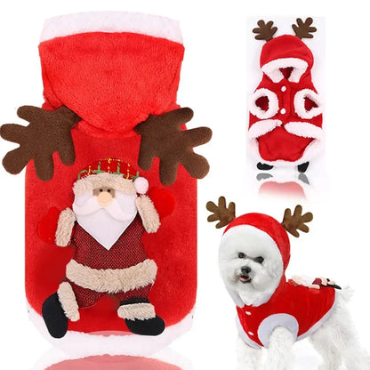 Dog Christmas Clothes - Winter Warm Elk Santa Hooded Pet Costume