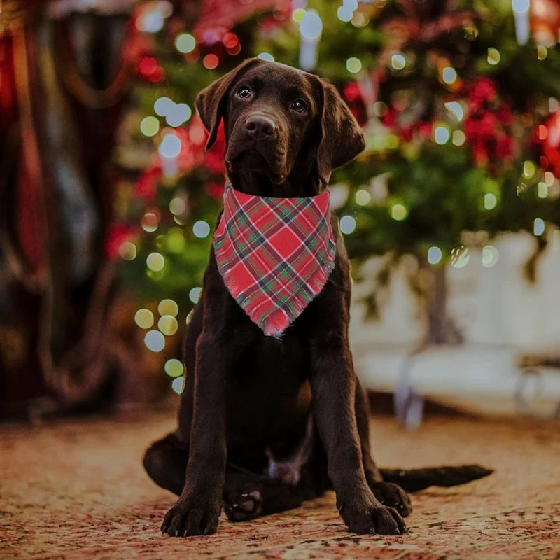 Dog Bandanas With Tassels Edges Stylish Dog Bandanas Plaid Pet Triangle Scarf Tassel Bandanas