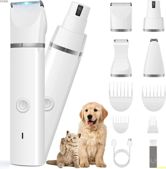 Dog Clippers Grooming Kit – Low Noise Cordless Hair Clipper and Nail Grinder