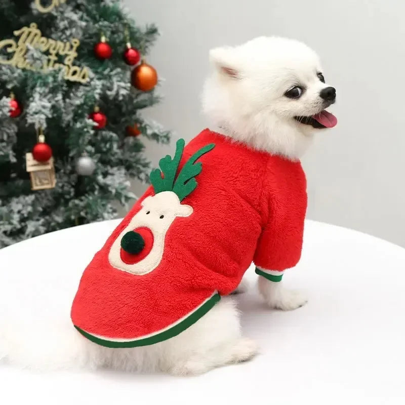 Dog Christmas Clothes - Winter Warm Elk Santa Hooded Pet Costume