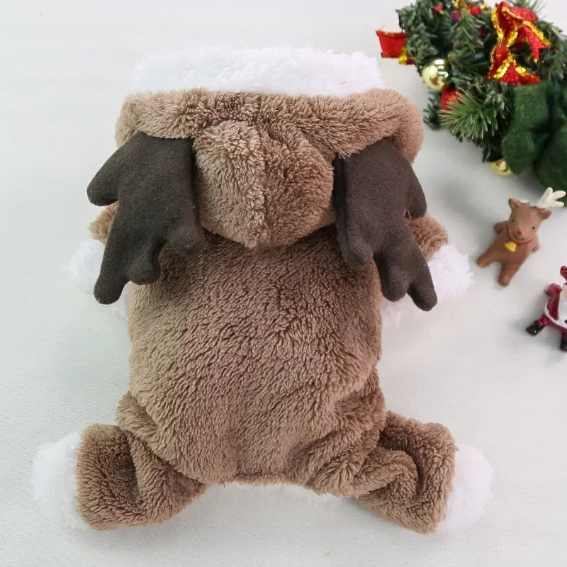 Dog Christmas Clothes - Winter Warm Elk Santa Hooded Pet Costume