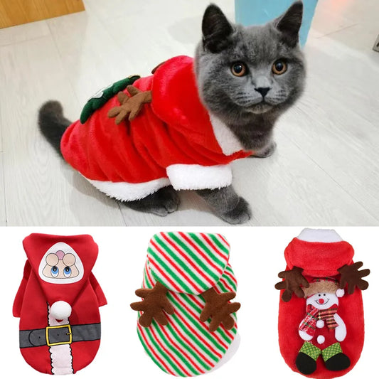 Christmas Sphynx Cat Hooded Sweater - Winter Warm Pet Costume