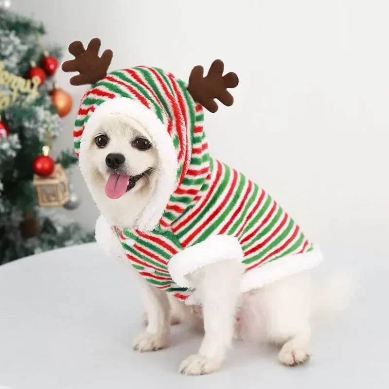 Dog Christmas Clothes - Winter Warm Elk Santa Hooded Pet Costume