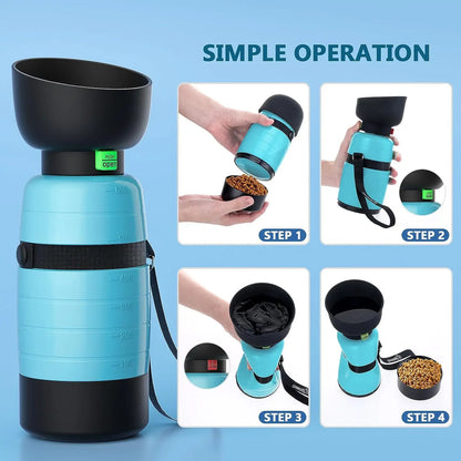 Upgraded Dog Water Bottle – Portable 650ml Water Cup and Food Travel Bowl