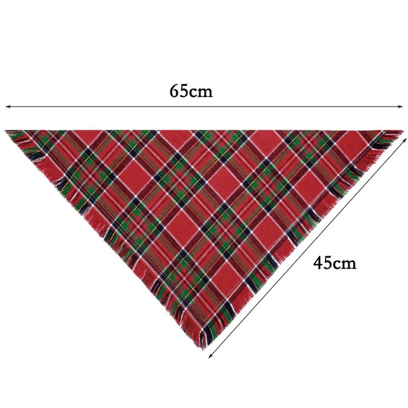 Dog Bandanas With Tassels Edges Stylish Dog Bandanas Plaid Pet Triangle Scarf Tassel Bandanas