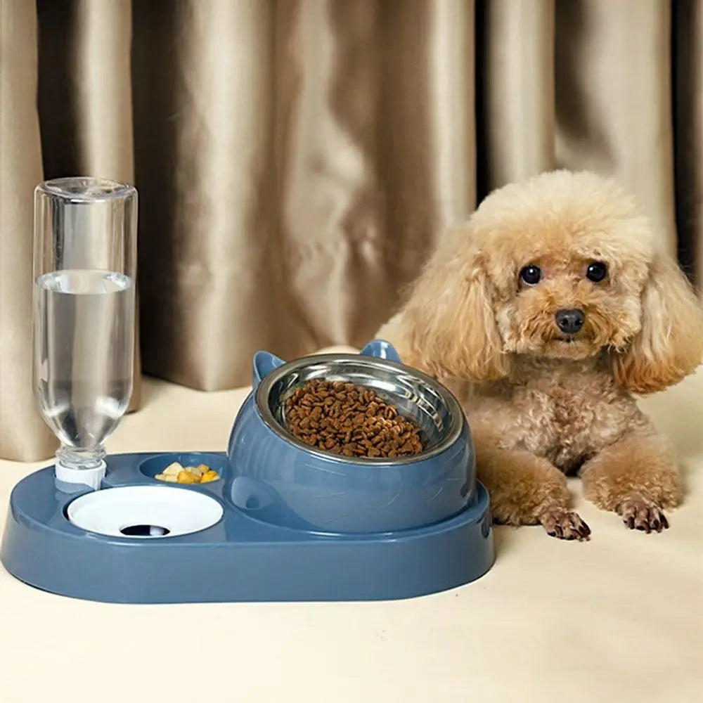 New 2 in 1 Cat Bowl with Automatic Water Dispenser - Food & Water Storage for Pets