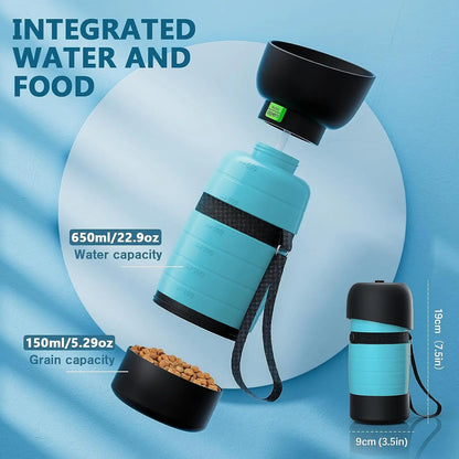 Upgraded Dog Water Bottle – Portable 650ml Water Cup and Food Travel Bowl