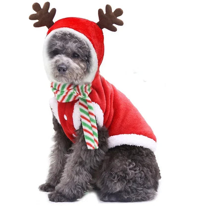 Dog Christmas Clothes - Winter Warm Elk Santa Hooded Pet Costume