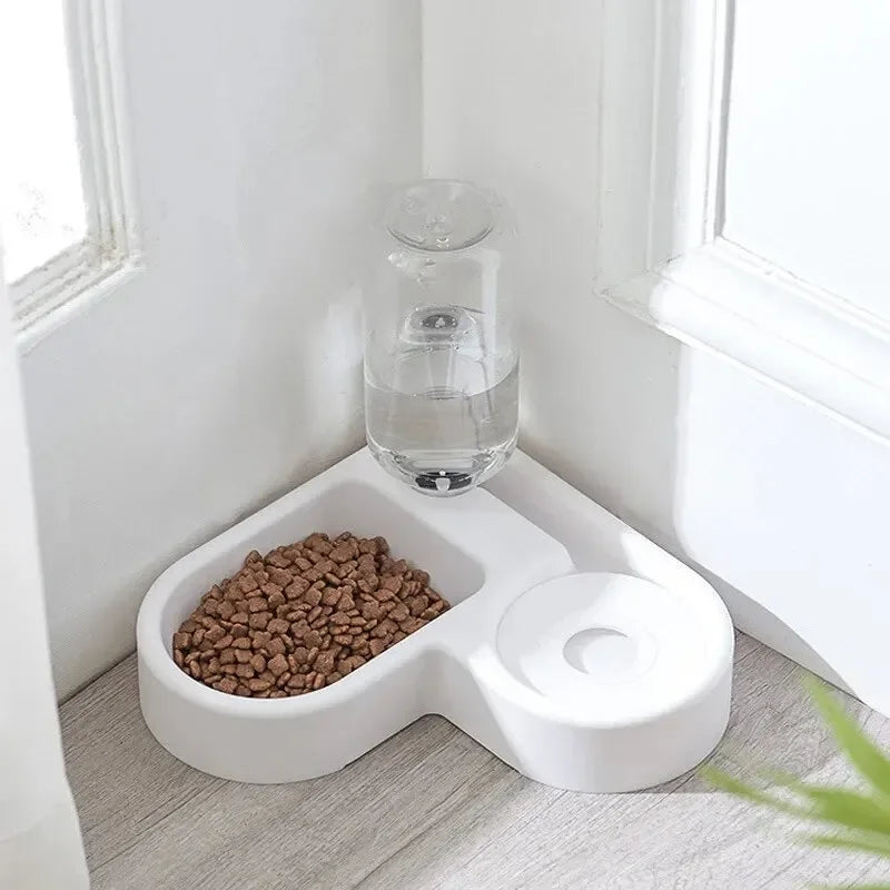 2-in-1 Cat Bowl and Water Dispenser – Automatic Water Storage and Food Bowl